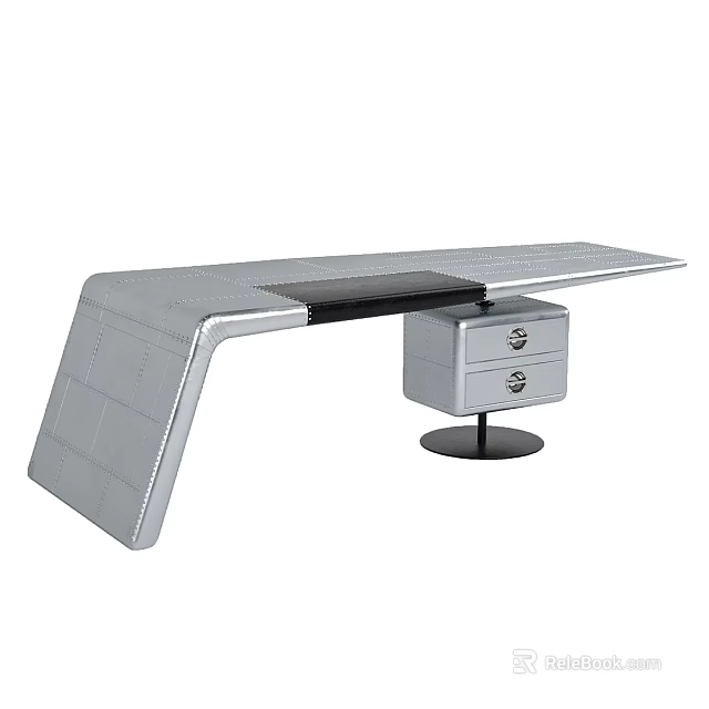 Modern Silver Desk with Stylish Tabletop and Single Drawer Cabinet Design 3d model 