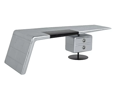 Modern Silver Desk with Stylish Tabletop and Single Drawer Cabinet Design 3d model