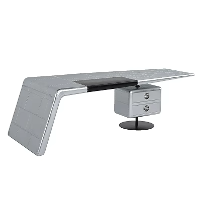 Modern Silver Desk with Stylish Tabletop and Single Drawer Cabinet Design 3d model