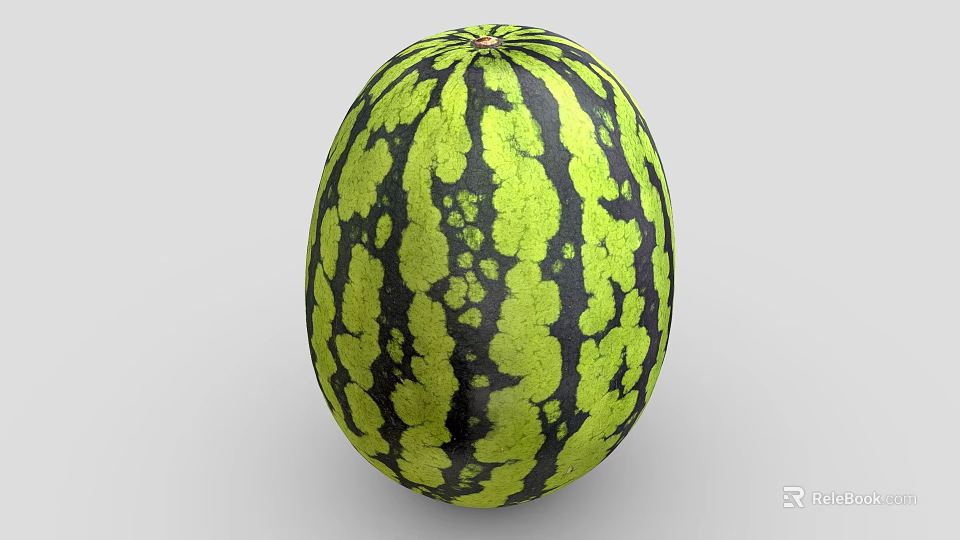 Fresh Ripe Watermelon With Green And Black Stripes On Gray Background 3d model 