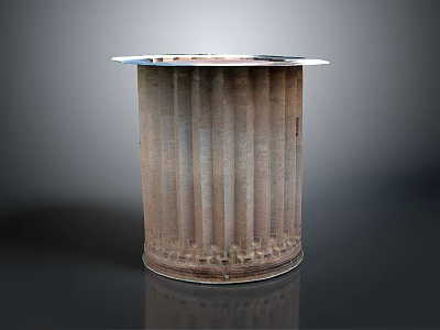 Rusty Textured Metal Column With Vertical Grooves And Smooth Top On Dark Surface 3d model