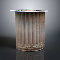 Rusty Textured Metal Column With Vertical Grooves And Smooth Top On Dark Surface