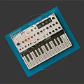 Electronic Synthesizer Keyboard With Black White Keys And Orange Knobs On Blue Mat 3d model
