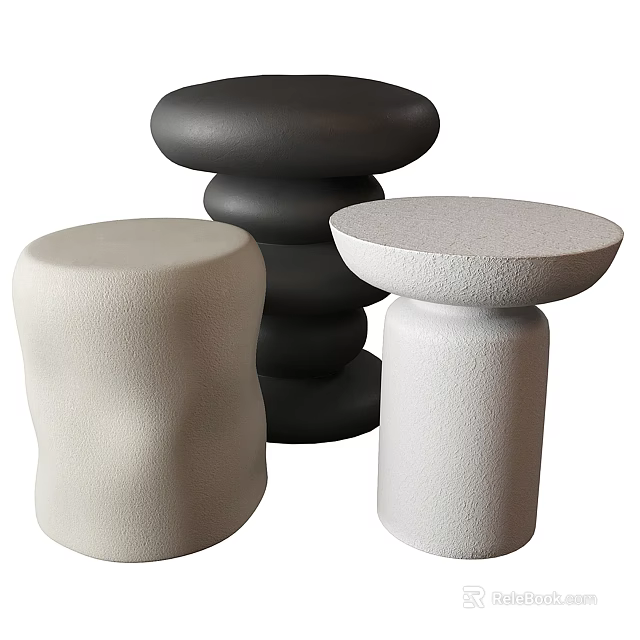 Modern Minimalist Side Tables With Black Beige White Textured Surfaces And Varied Shapes 3d model 