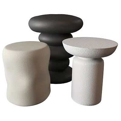 Modern Minimalist Side Tables With Black Beige White Textured Surfaces And Varied Shapes 3d model