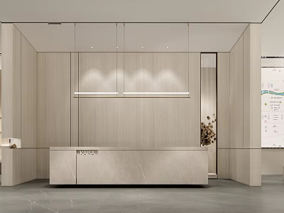 Modern Minimalist Hotel Public Lounge Interior Design With Marble Counter Wooden Walls And Lighting 3d model