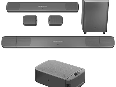 Modern Home Theater Audio System With Soundbar Subwoofer And Satellite Speakers 3d model