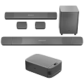 Modern Home Theater Audio System With Soundbar Subwoofer And Satellite Speakers