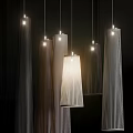 Modern Striped Cylindrical Pendant Lights With Warm Glow Hanging In Interior