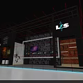 LES Exhibition Booth With Glass Facade Digital Screen Brick Wall Decor And LED Lighting