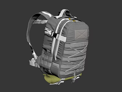 Gray Backpack With White Straps Multiple Compartments And Green Base Design 3d model