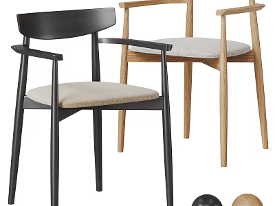 Modern Black and Light Wood Dining Chairs with Armrests and Upholstered Seats 3d model
