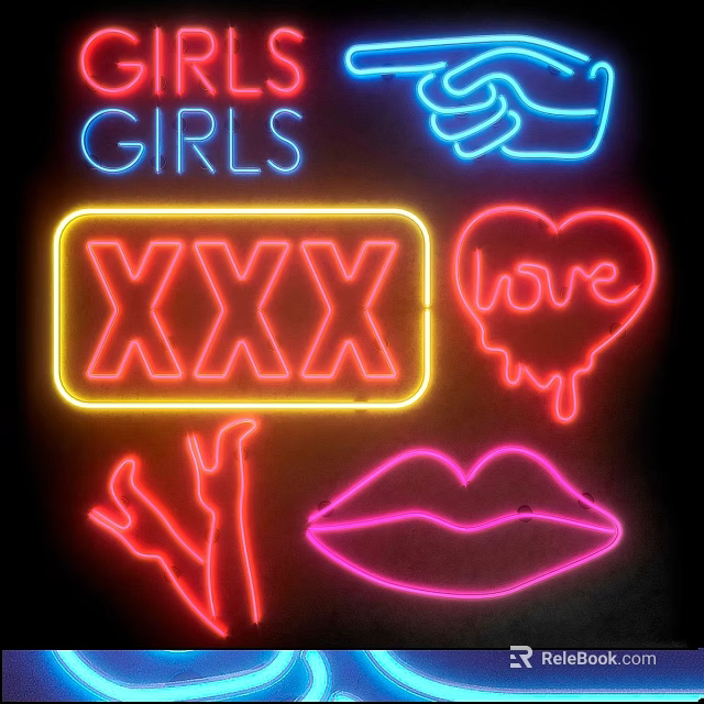 Neon Decorative Lights Featuring Girls Text XXX Symbol Love Heart Lips And Hand Design 3d model 