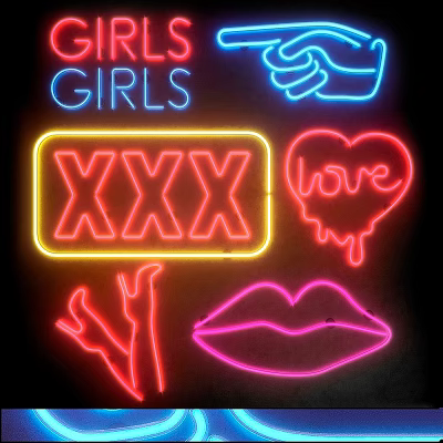 Neon Decorative Lights Featuring Girls Text XXX Symbol Love Heart Lips And Hand Design 3d model