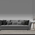 Gray Multi Seater Sofa With Various Gray Cushions And Gold Side Table 3d model