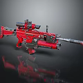 Red Tactical Rifle With Mounted Scope And Military Style Design