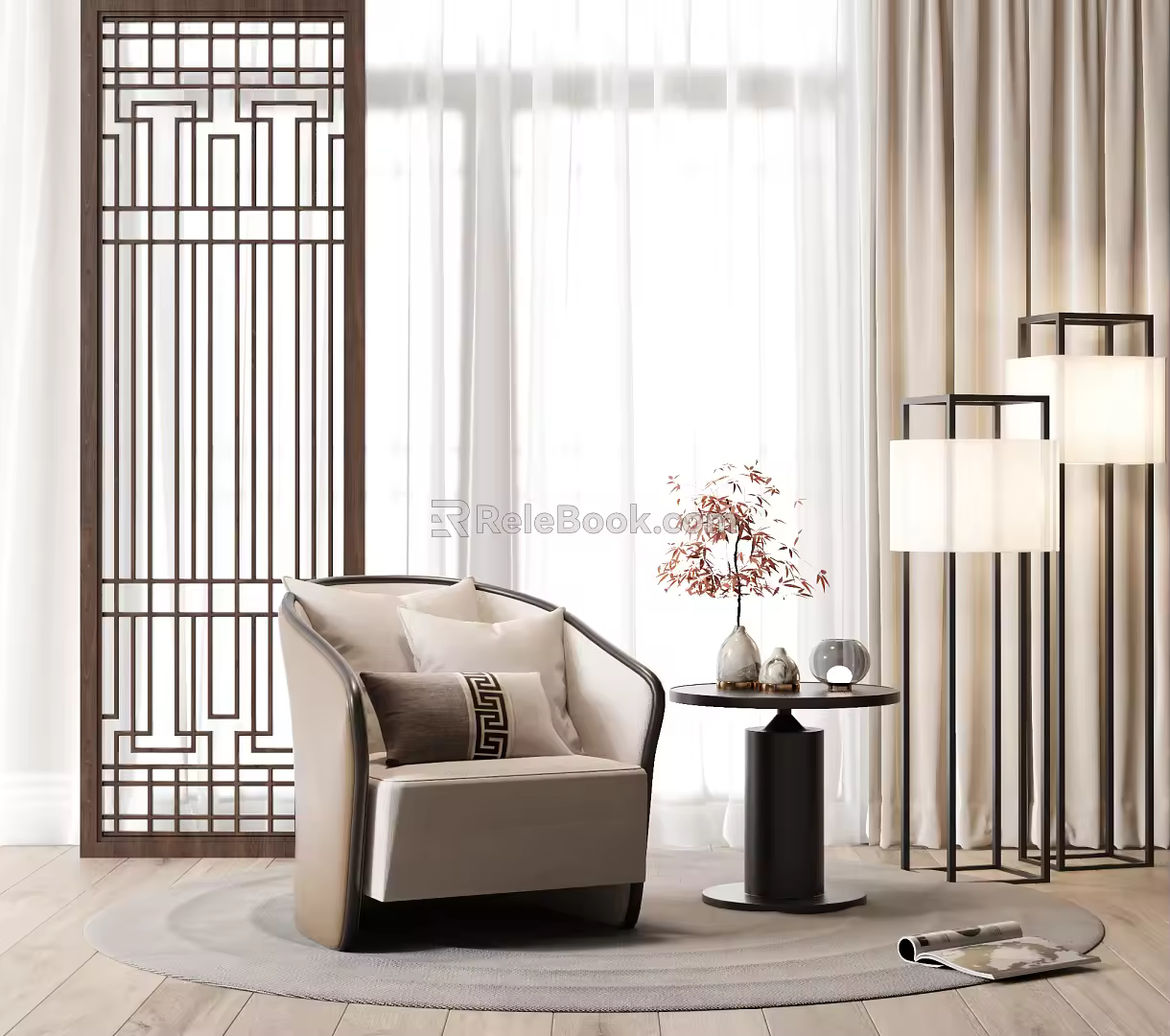New Chinese-style Single Sofa 3d model