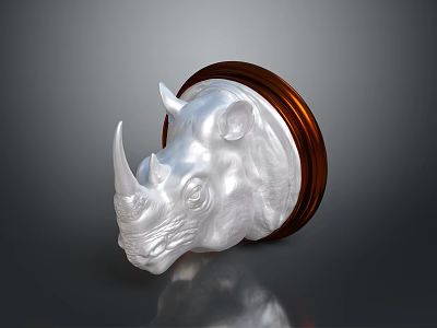 Stylish Home Decor Furniture With Silver Rhinoceros Head And Brown Base 3d model