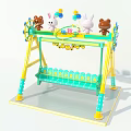 Colorful Children's Swing Playground Equipment With Yellow Green Frame And Cartoon Animal Decorations