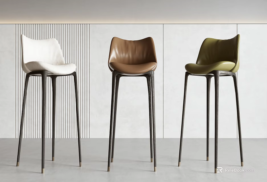 Modern White Brown Green Bar Stools With Black Metal Legs In Interior Design 3d model 