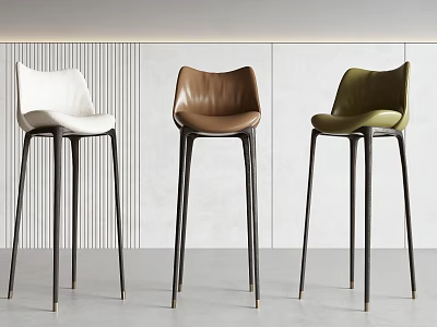 Modern White Brown Green Bar Stools With Black Metal Legs In Interior Design 3d model