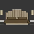 Modern Upholstered Bed Furniture with Vertical Tufted Headboard Wooden Nightstands and Table Lamps