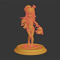 Colorful Anime Girl Character With Orange Green Hair Holding Fish Creature On Red Base