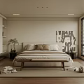 Modern Bedroom Interior Design With Bed Bench Artwork And Large Windows