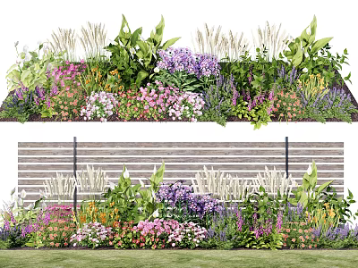 Vibrant Mixed Flowers And Green Grasses In Lush Garden Bed With Various Blooms 3d model