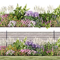Vibrant Mixed Flowers And Green Grasses In Lush Garden Bed With Various Blooms