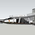 Modern Pergola Structure With Open Walkway Pedestrians And Connected Buildings