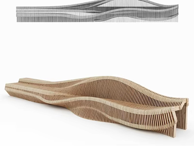 Modern Wooden Public Chair With Wave Design And Layered Structure 3d model