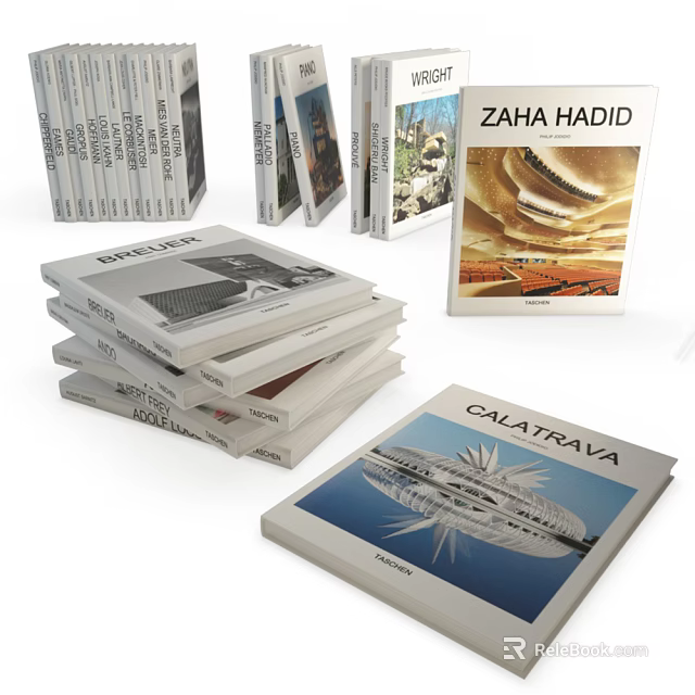 Stack of Architecture Design Publications Featuring Works by Zaha Hadid and Calatrava 3d model 