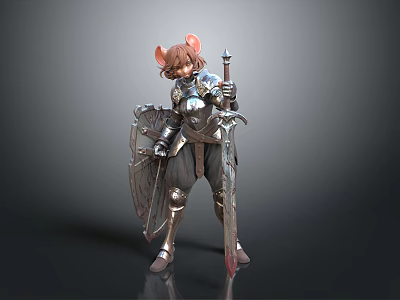 3D Armor Clad Character Model With Cat Ears Sword And Shield 3d model