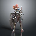 3D Armor Clad Character Model With Cat Ears Sword And Shield