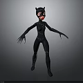 Catwoman 3D Model With Black Bodysuit Cat Ear Mask Red Lips Clawed Hands Standing Pose