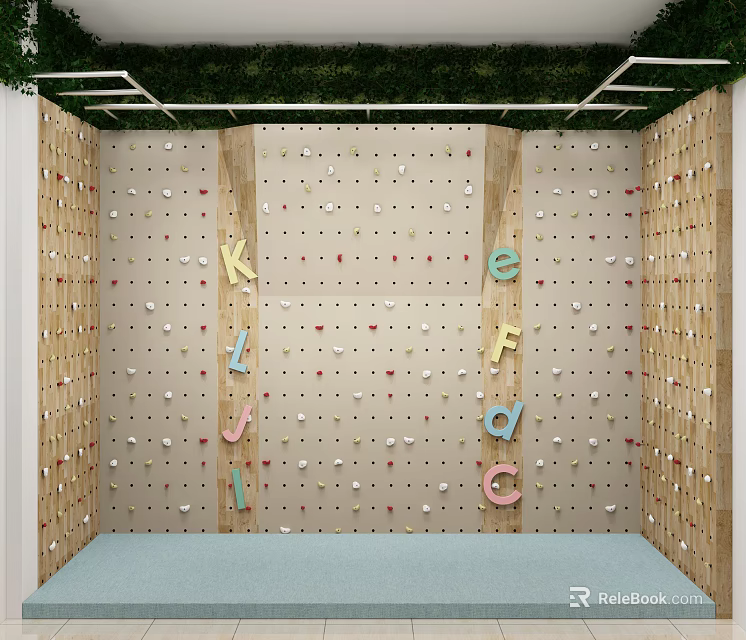 Sports Equipment Climbing Wall With Colorful Alphabet Holds And Wooden Frame Design 3d model 
