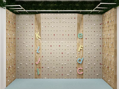 Sports Equipment Climbing Wall With Colorful Alphabet Holds And Wooden Frame Design 3d model