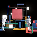 Abstract Geometric Installation With Colorful Blocks White Figures And Lighting 3d model