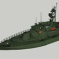 Green Military Ship Model With Weapons Antennas and Deck Details