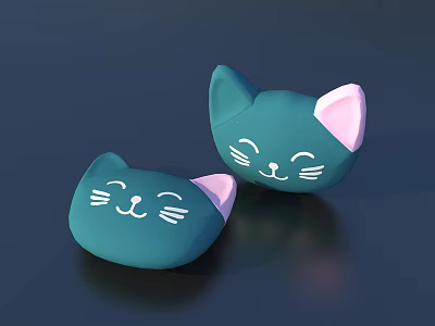 Cute Green Cat Shaped Household Decor Items With Pink Ears White Whiskers And Smiling Faces 3d model