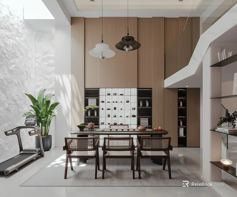 Modern Home Theater Room Interior With Seating And Record Wall 3d model