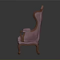 Classical Purple Velvet Armchair With Carved Wooden Armrests And Ornate Backrest Design