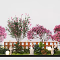 Pink Flowering Tree Plant Arrangement With Wooden Fence Rabbit Decor And Lantern Lights