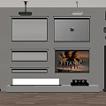 Projection Monitoring System With Titanic Projection Multiple Screens Speakers Fireplace And TV Stand