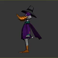 Purple 3D Cartoon Character With Wide Brimmed Hat And Metallic Wing Structures
