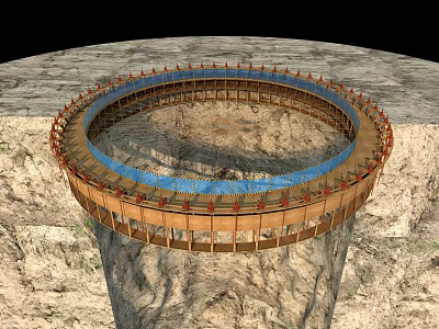 Large Circular Industrial Equipment With Metal Framework Installed In Mountain Terrain 3d model
