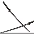 Traditional Japanese Katanas Crossed With Purple Sheen On Blades Black Handles White Stripes
