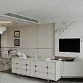 Elegant Modern Dining Living Room Interior With Marble Wall Chandelier Dining Table And TV Unit
