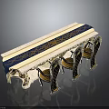 Elegant White Table With Blue And Gold Intricate Patterns And Carved Legs